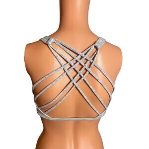 Lululemon Sz 6 Free to Be Wild Sports Bra Grey White Strappy EUC Light Support